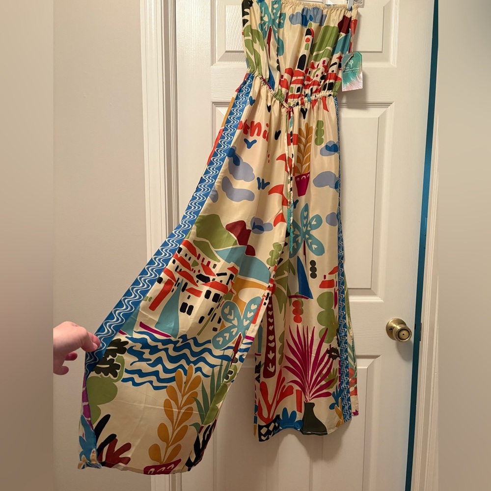 Multicolor Printed Strapless Jumpsuit
